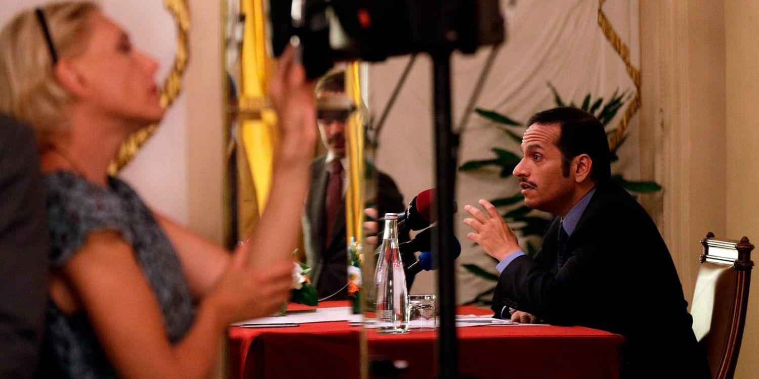Qatars utrikesminister Muhammad bin Abdulrahman Al Thani på en presskonferens i Rom, Italien, i lördags.