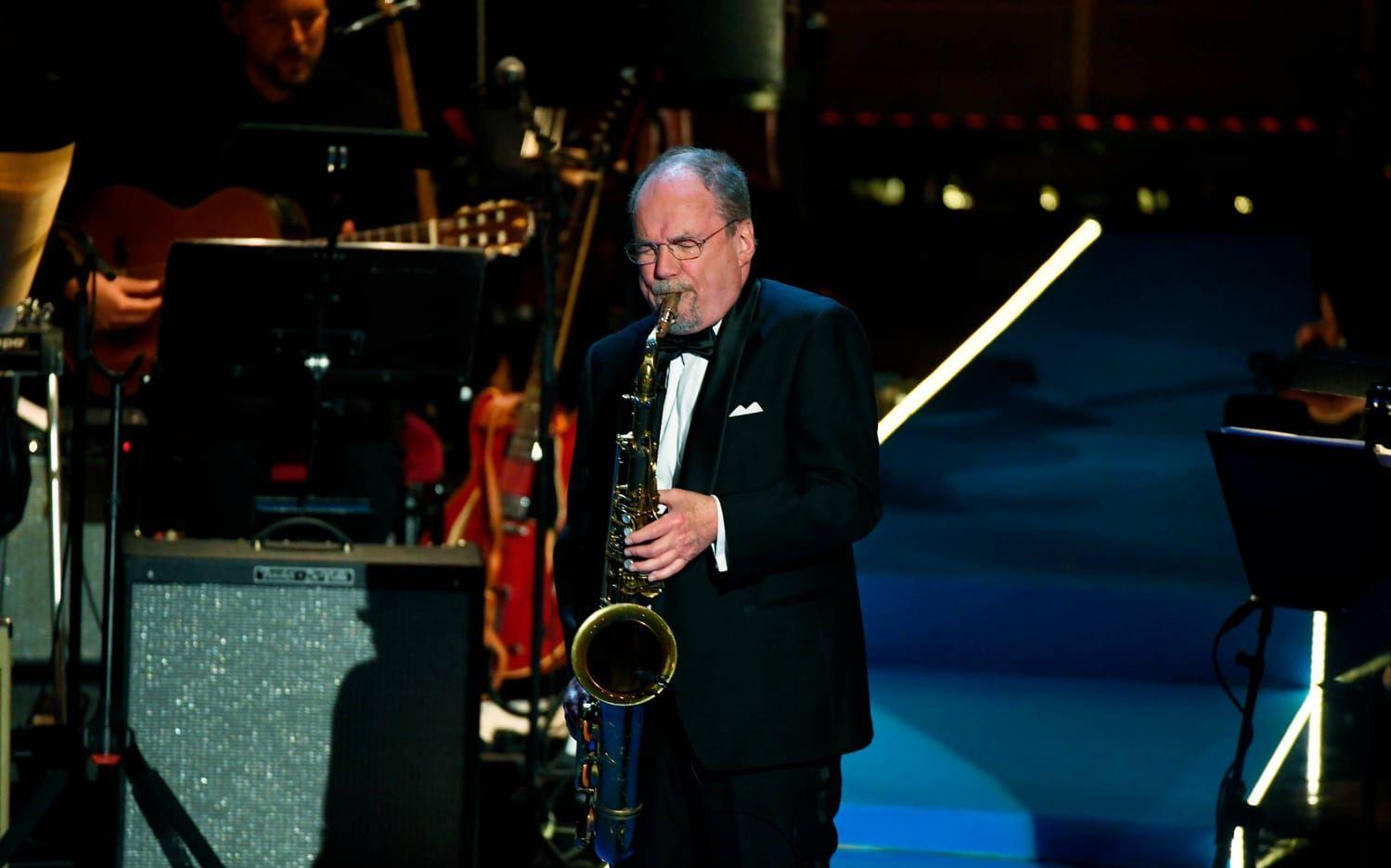 Saxofonisten Lennart Åberg uppträder på Polarpriset 2017. Foto: TT