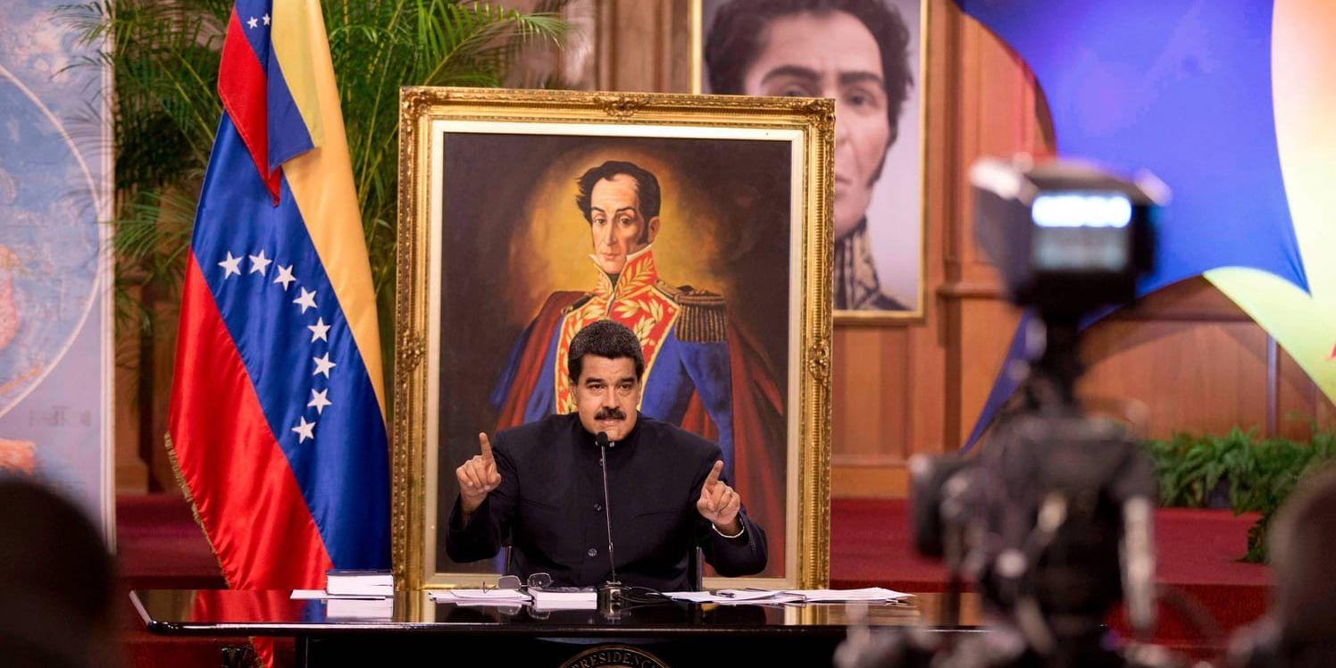 Venezuelas president Nicolás Maduro vid tisdagens presskonferens.
