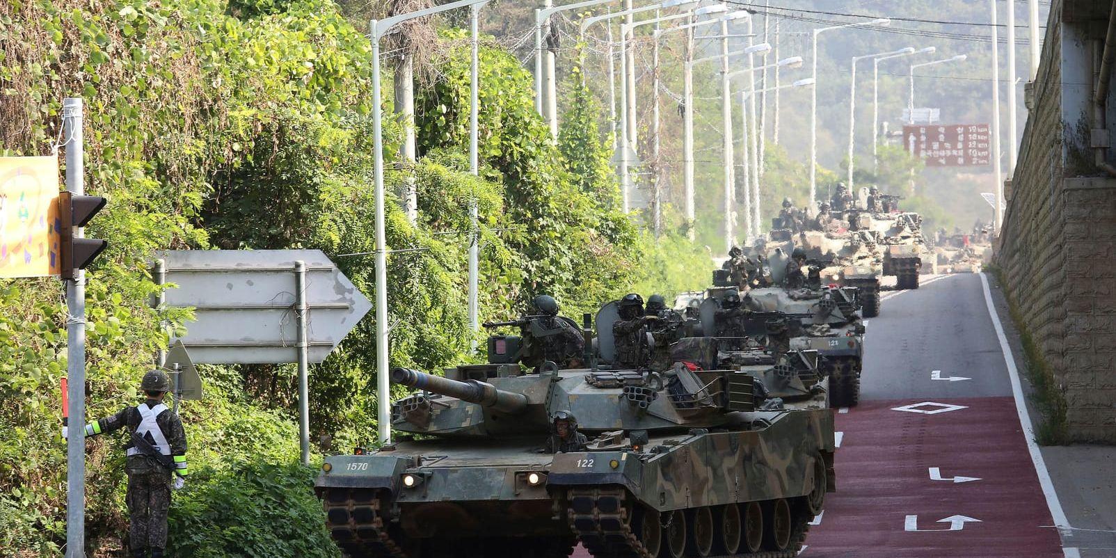 Sydkoreansk militär övade i Sydkorea i tisdags. Arkivbild.