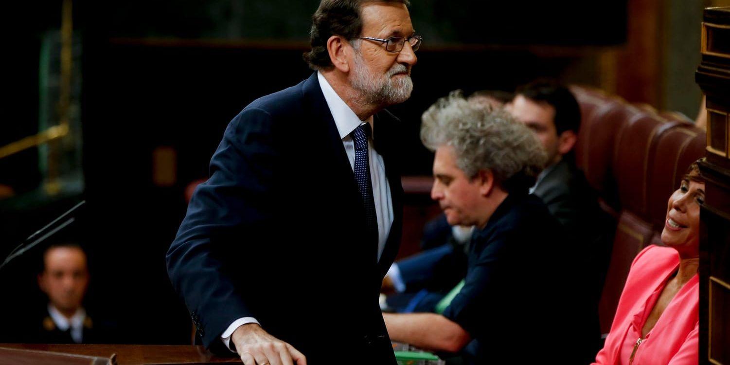 Premiärminister Mariano Rajoy när han ska tala i parlamentet på onsdagen.