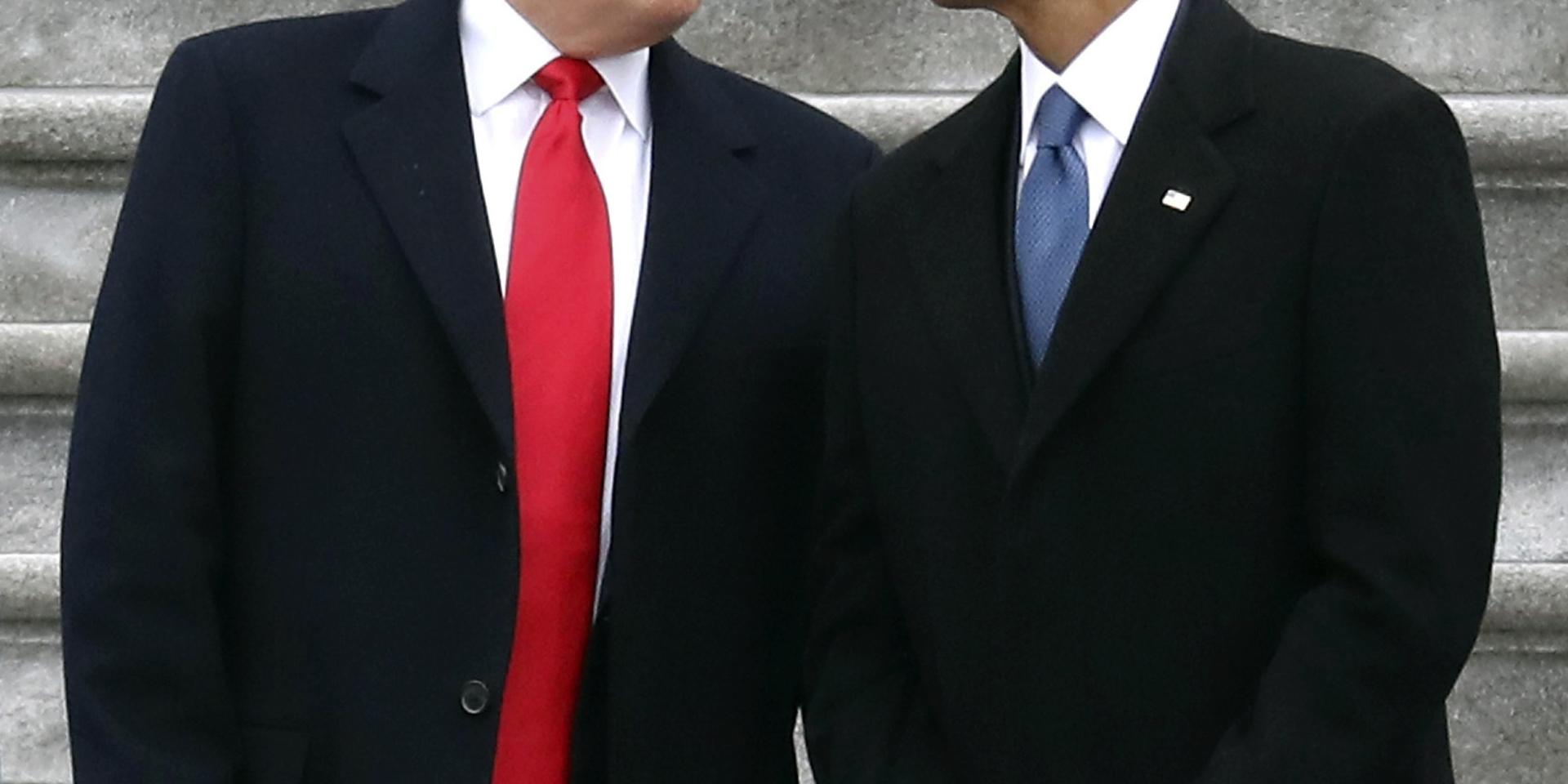 President Donald Trump och expresident Barack Obama vid Trumps installation i januari 2017. 