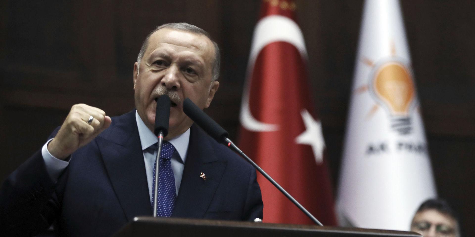 Turkiets president Recep Tayyip Erdogan talade i parlamentet på onsdagen. 