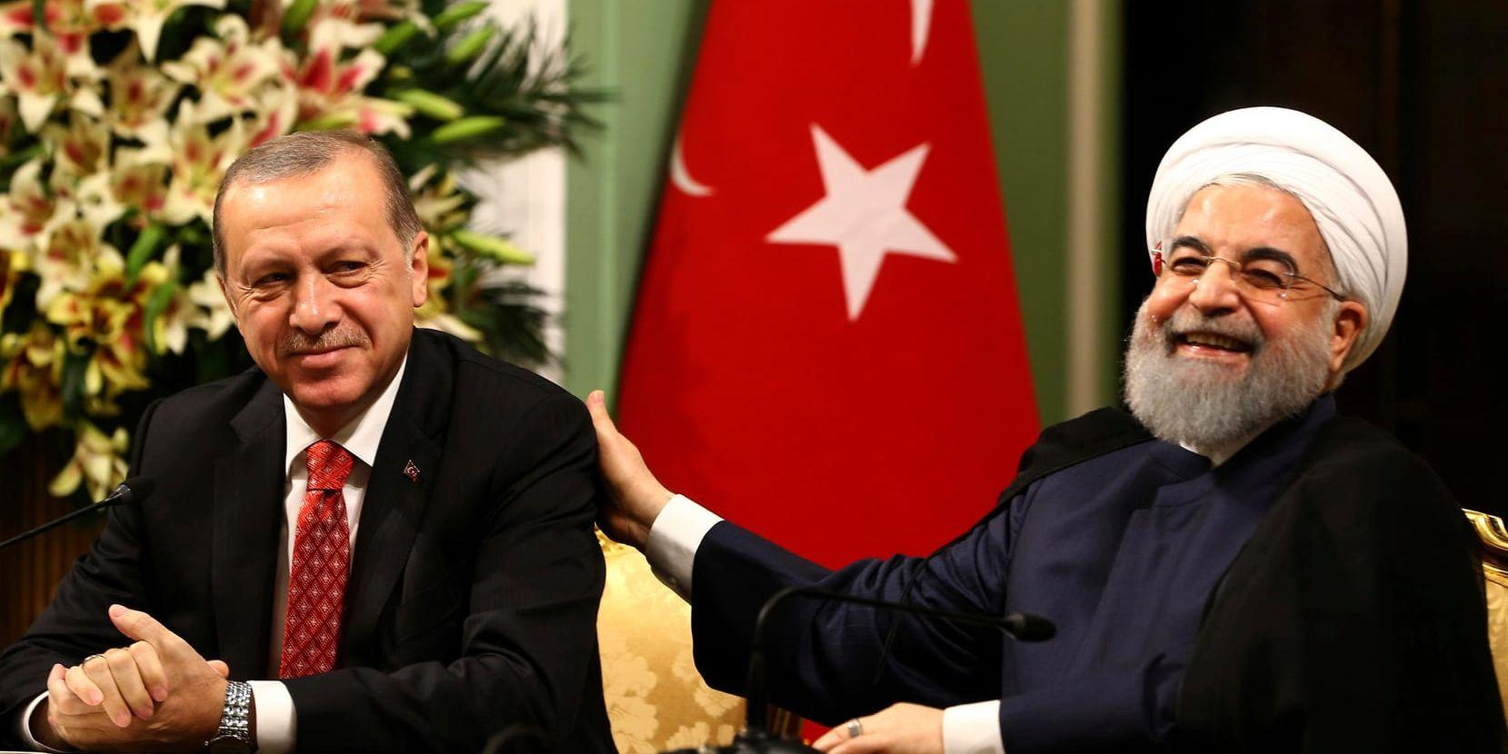 Turkiets president Recep Tayyip Erdogan och hans iranske kollega Hassan Rohani.