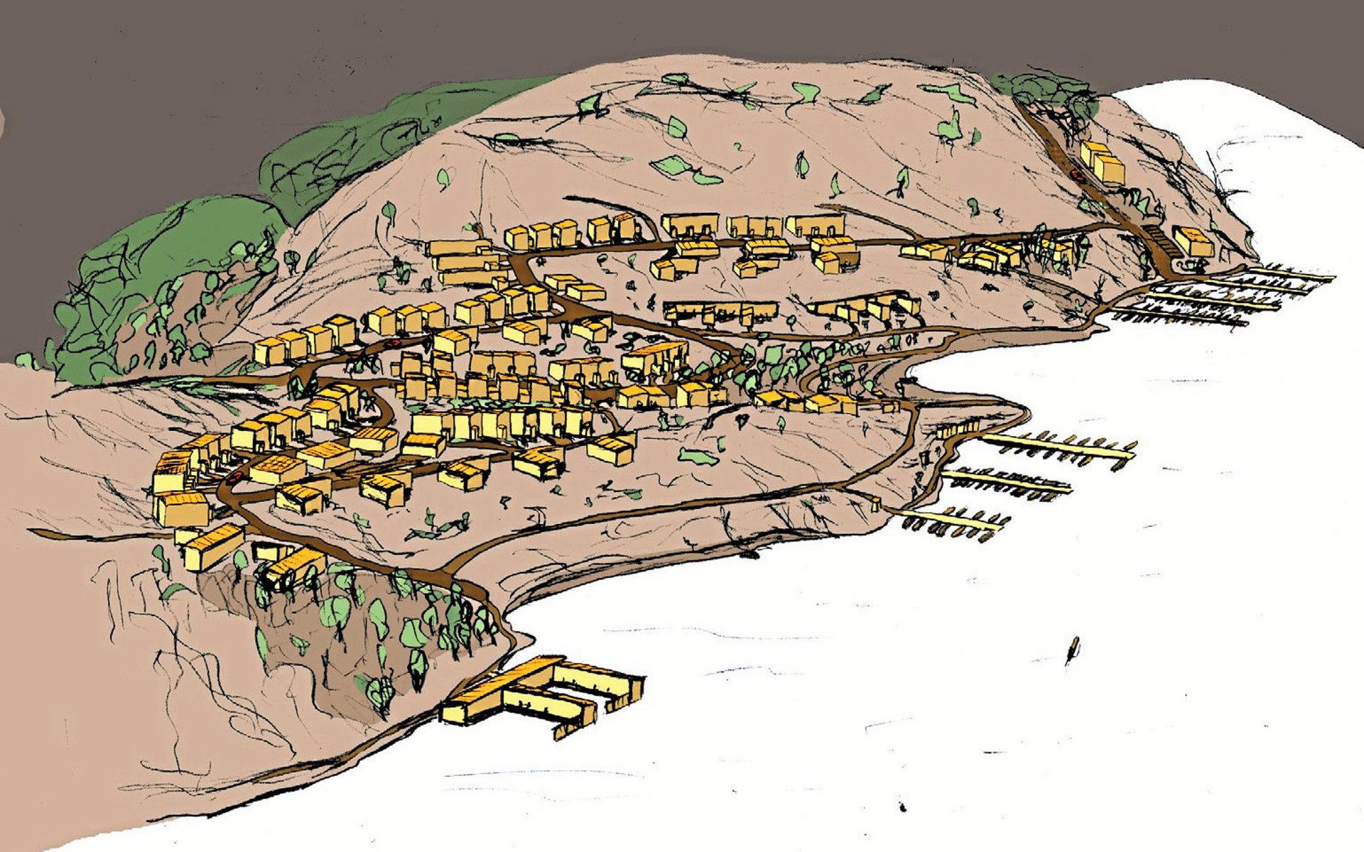 Svinnäs planskiss 2014-02-11. Länsstyrelsens förslag till utökat strandskydd i Grebbestad slog ner som en bomb.Skissen på bostäder i Svinnäsområdet är hämtad från den fördjupade översiktsplanen för Grebbestad
