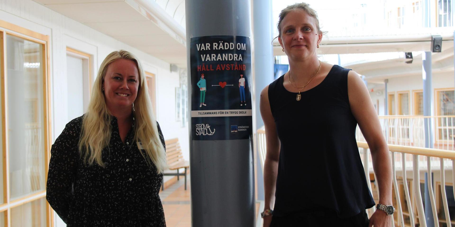 Sara Arvenberg och Johanna Persson berättar att man följer riktlinjerna från både Skolverket och Folkhälsomyndigheten.