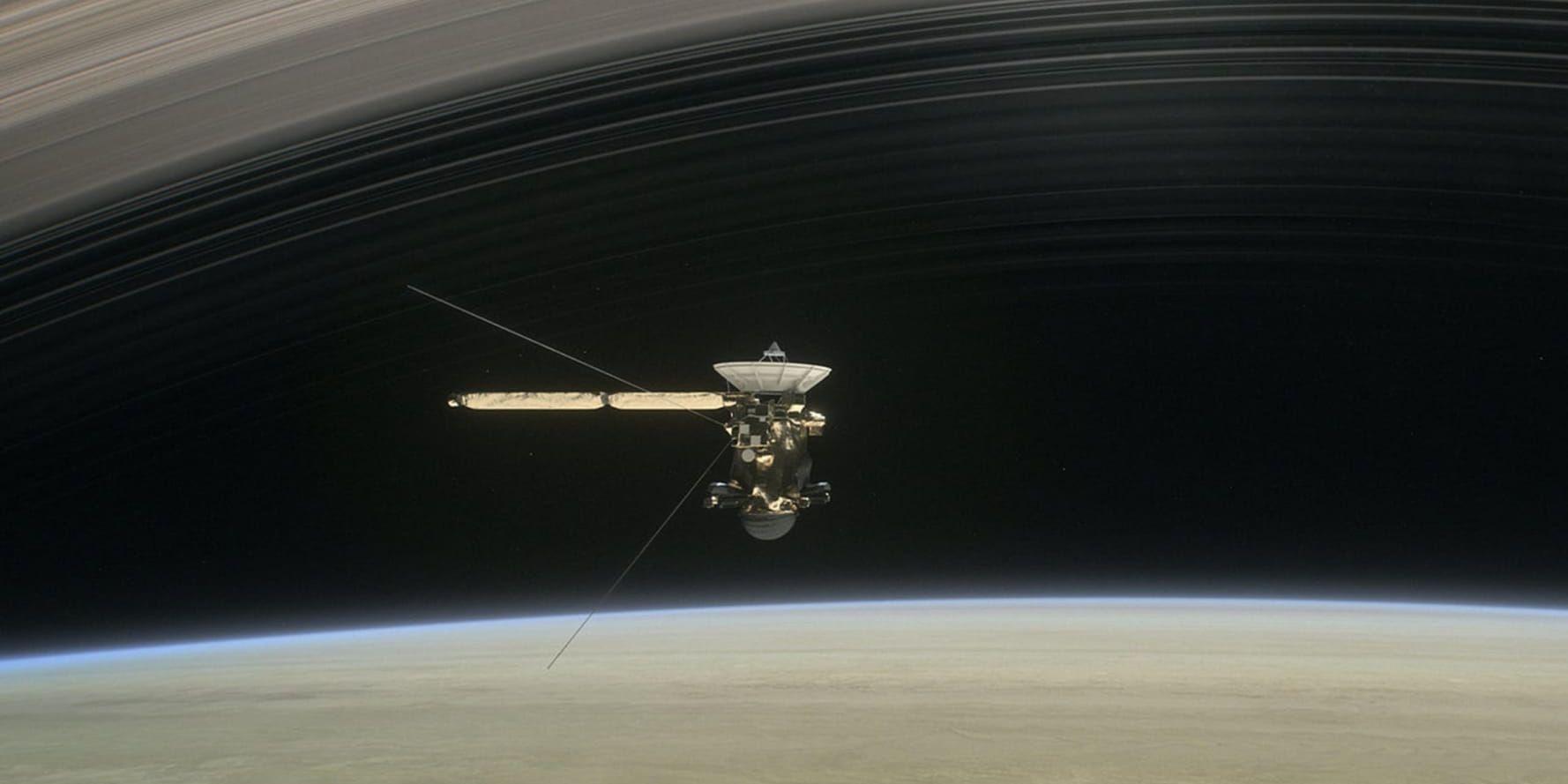 En konstnär har tolkat Cassinis sista färd ovanför Saturnus. Nu har rymdsonden förintats i jätteplanetens atmosfär.