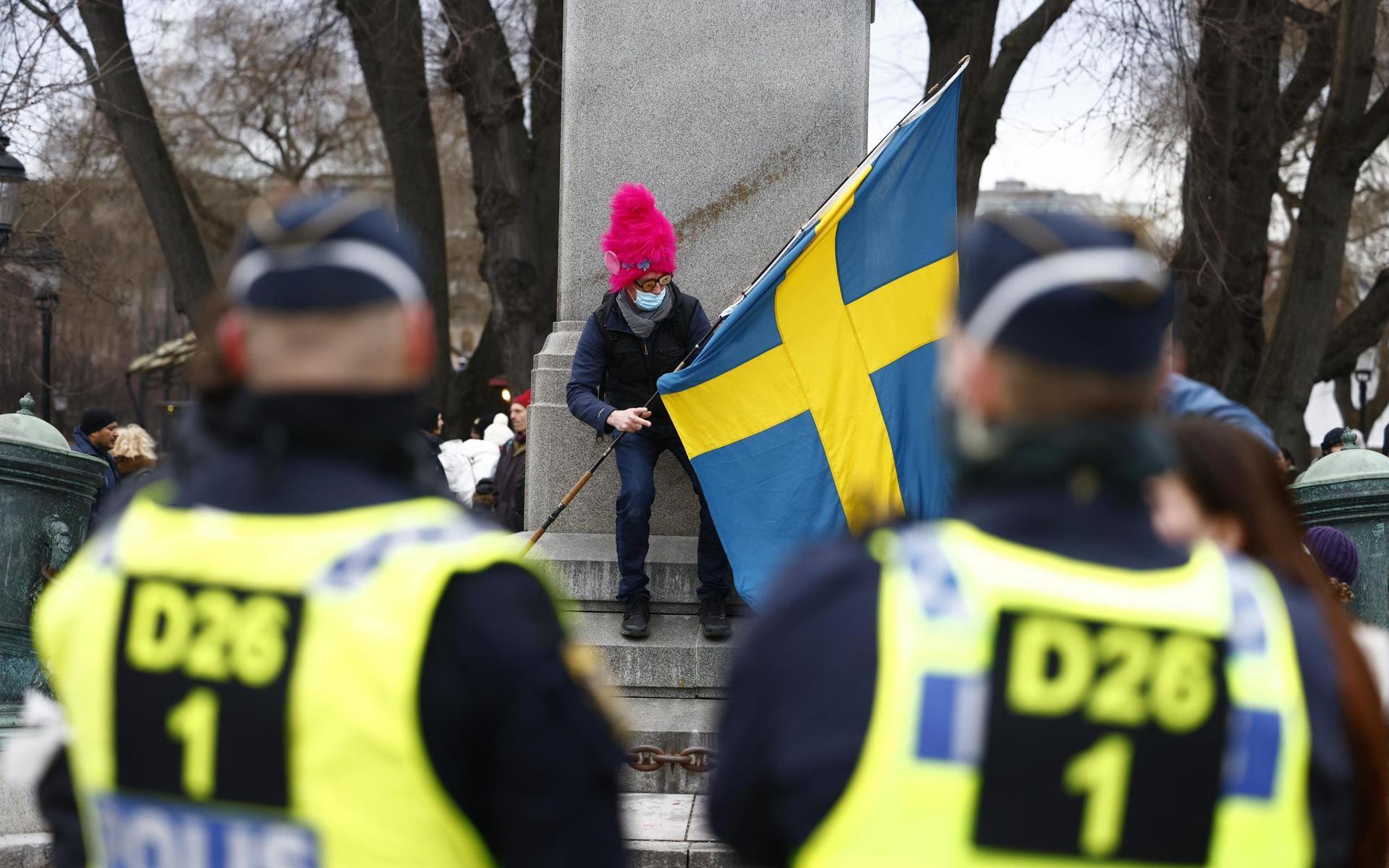 Demonstrationståget tog slut vid Kungsträdgården i centrala Stockholm. 