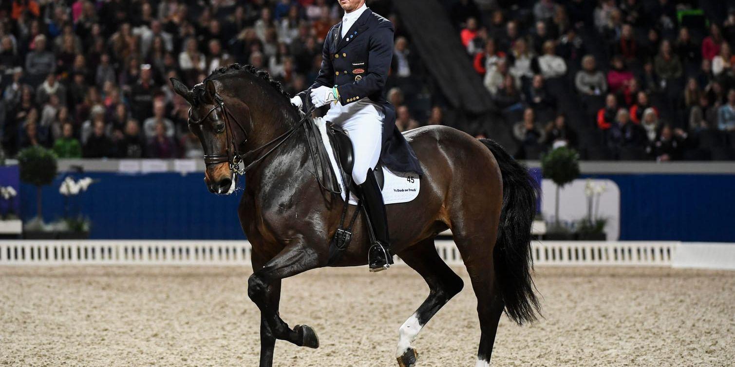 Patrik Kittel på hästen Deja blev trea i världscupen i Lyon. Arkivbild.