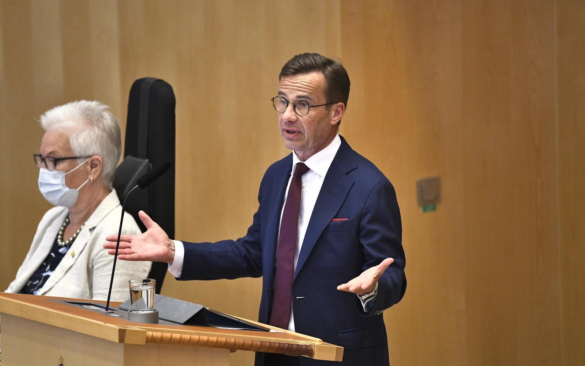 Moderaternas partiledare Ulf Kristersson (M) i riksdagen inför omröstningen av ett förslag om misstroendeförklaring.