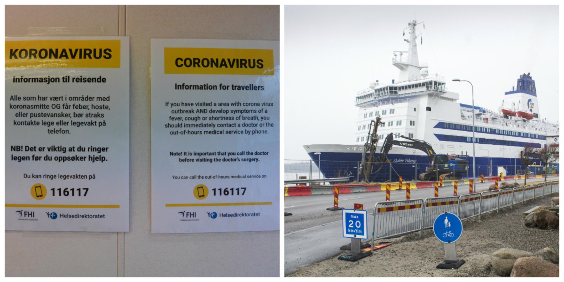 Anslag på Fjordlines färjeterminal i Strömstad med anledning av coronasmittan.